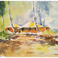 Landscape watercolor painting titled 'My House', 14x10 inches, by artist Soven Roy on Handmade Paper