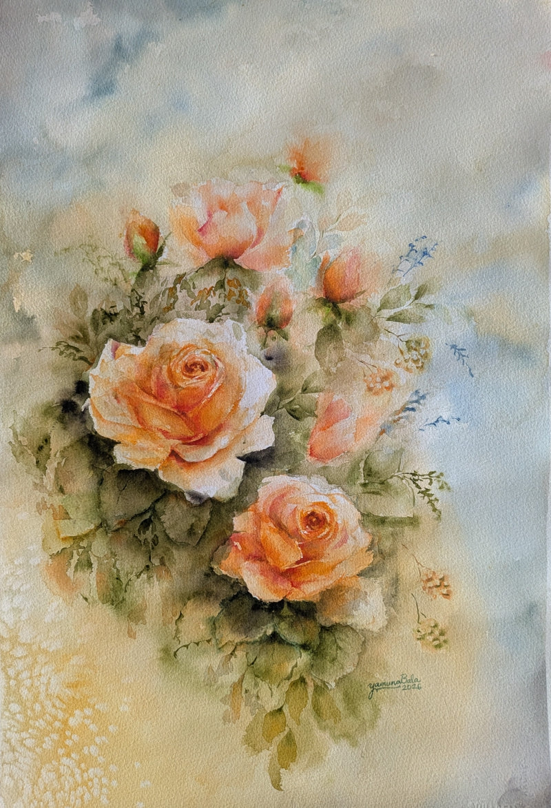 My Inner Garden In Full Bloom' nature watercolor painting by artist Yamuna Bala, 17x12 inch, on paper