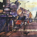 Cityscape watercolor painting titled 'My Kolkata 6', 30x22 inches, by artist Sadikul Islam on Paper