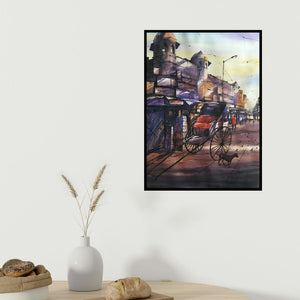 Sadikul Islam's 'My Kolkata 6 (A Glimpse of the Past**)' painting visualized above a sofa in a contemporary room.