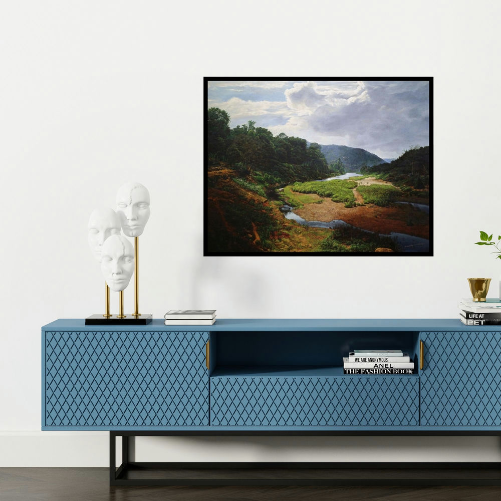 'My Konkan' painting by Sanjay Sarfare shown on a wall in a furnished room.