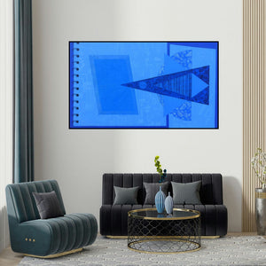 Dipa Das's 'My Lost Diary (Celestial Dance**)' painting visualized above a sofa in a contemporary room.