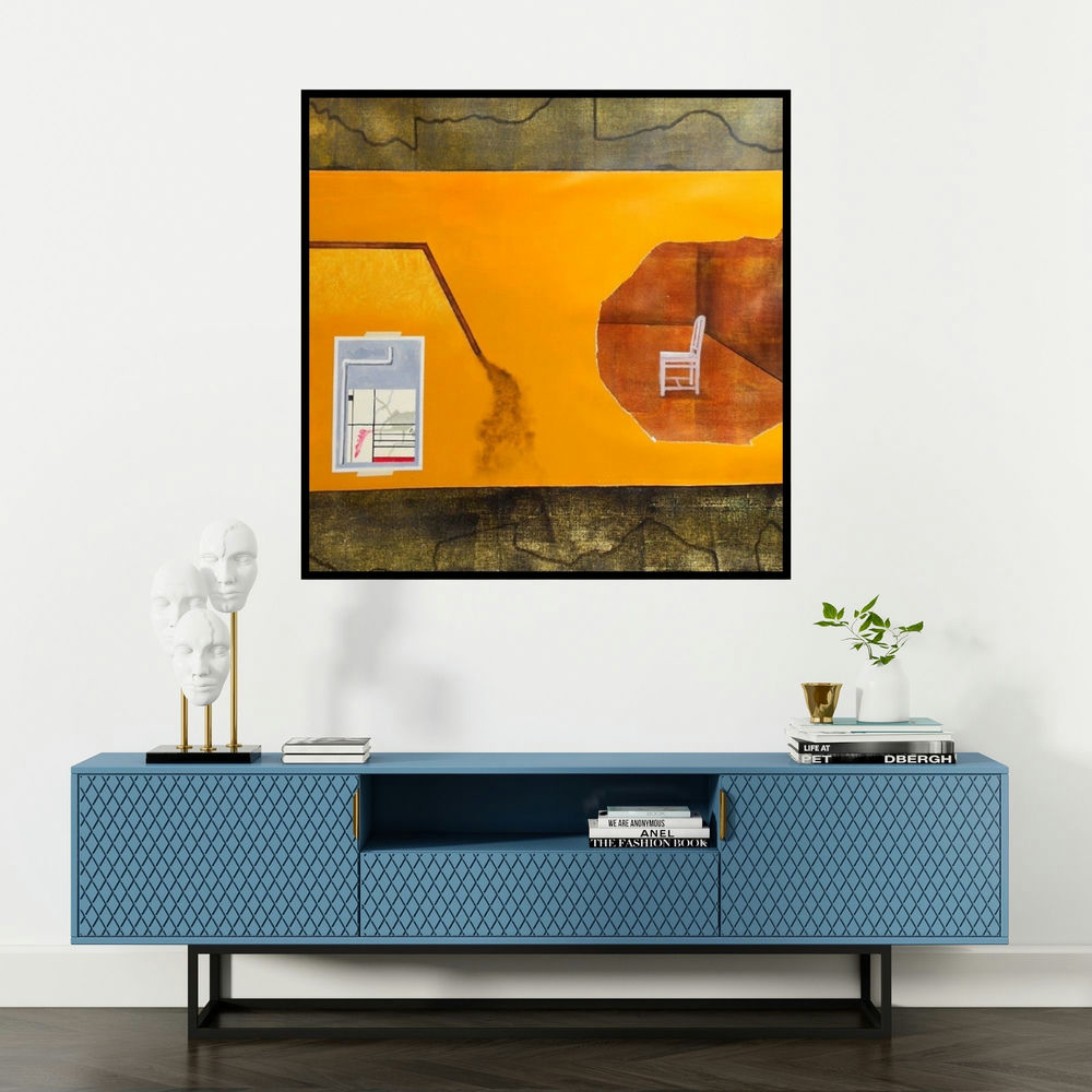 'My Self (Inner Space)' painting by Govind Biswas shown on a wall in a furnished room.