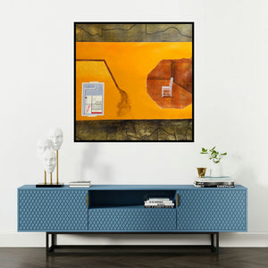 'My Self (Inner Space)' painting by Govind Biswas shown on a wall in a furnished room.