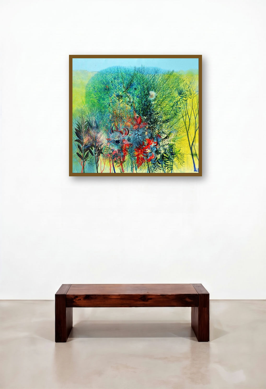 My Village Garden I (My Village Garden I: A Symphony of Nature) by artist Kishore Kumar Sahu displayed in a Industrial Home Office