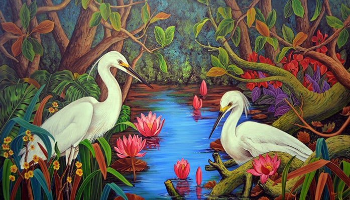 My World 1' animals acrylic painting by artist Vani Chawla, 36x60 inch, on canvas