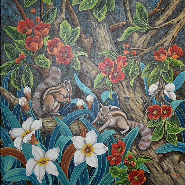 My World 4' animals acrylic painting by artist Vani Chawla, 24x24 inch, on canvas