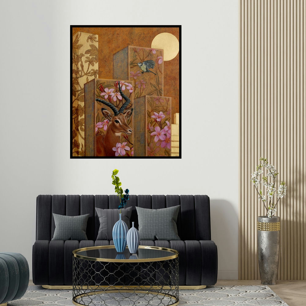 'My World Your World 2 (My World, Your World 2)' painting by Vani Chawla shown on a wall in a furnished room.