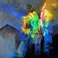 The Mysterious Light' abstract acrylic painting by artist Pradip Sengupta, 48x48 inch, on canvas