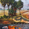 Figurative acrylic painting titled 'Mysterious Scape', 48x36 inches, by artist Goutam Das on Canvas