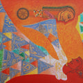 Mystic Affair' figurative acrylic painting by artist Vandana Rakesh, 36x32 inch, on canvas