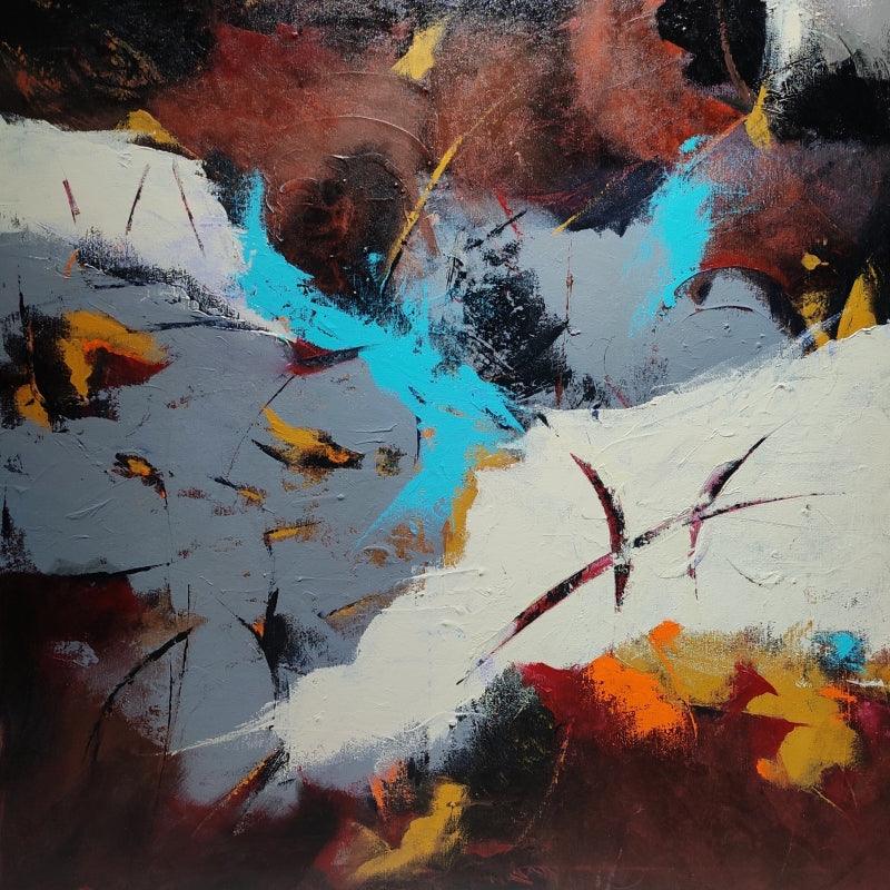Abstract acrylic painting titled 'Mystic', 36x36 inches, by artist Sanjay Dhawale on Canvas