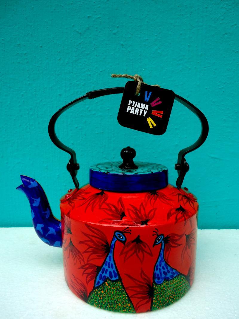 Lifestyle craft titled 'Mystic Garden Tea Kettle', 9x9x7 inches, by artist Rithika Kumar on Aluminium