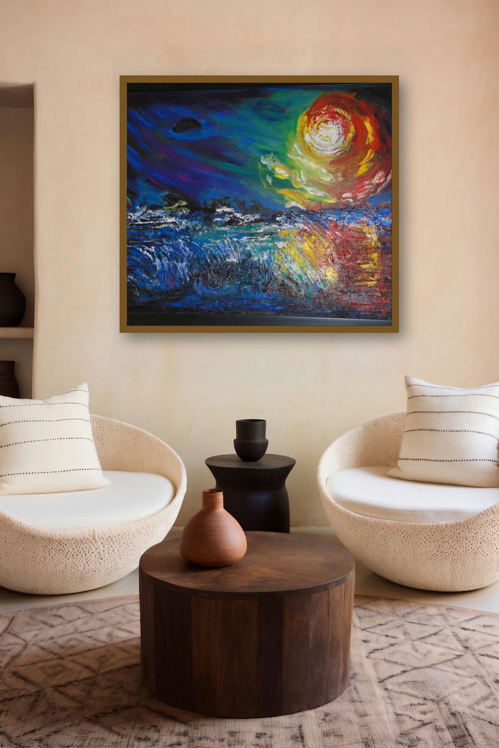 Mystic Moon (Abstract Landscape) by artist Purnima Gupta displayed in a Curated gallery
