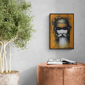 In-situ view of Somnath Bothe's 'Mystic Sadhu 2 (Sadhu Portrait)' painting in a room