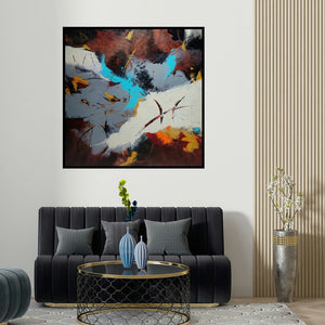 Sanjay Dhawale's 'Mystic (Midnight Bloom)' painting visualized above a sofa in a contemporary room.