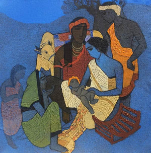 Naamkaran by Siddharth Shingade, Original Acrylic Figurative Painting on Canvas, Small Square Wall Art