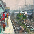 Nagpur Railway Station by Bijay Biswaal, Original Acrylic Cityscape Painting on Canvas, Large Square Wall Art