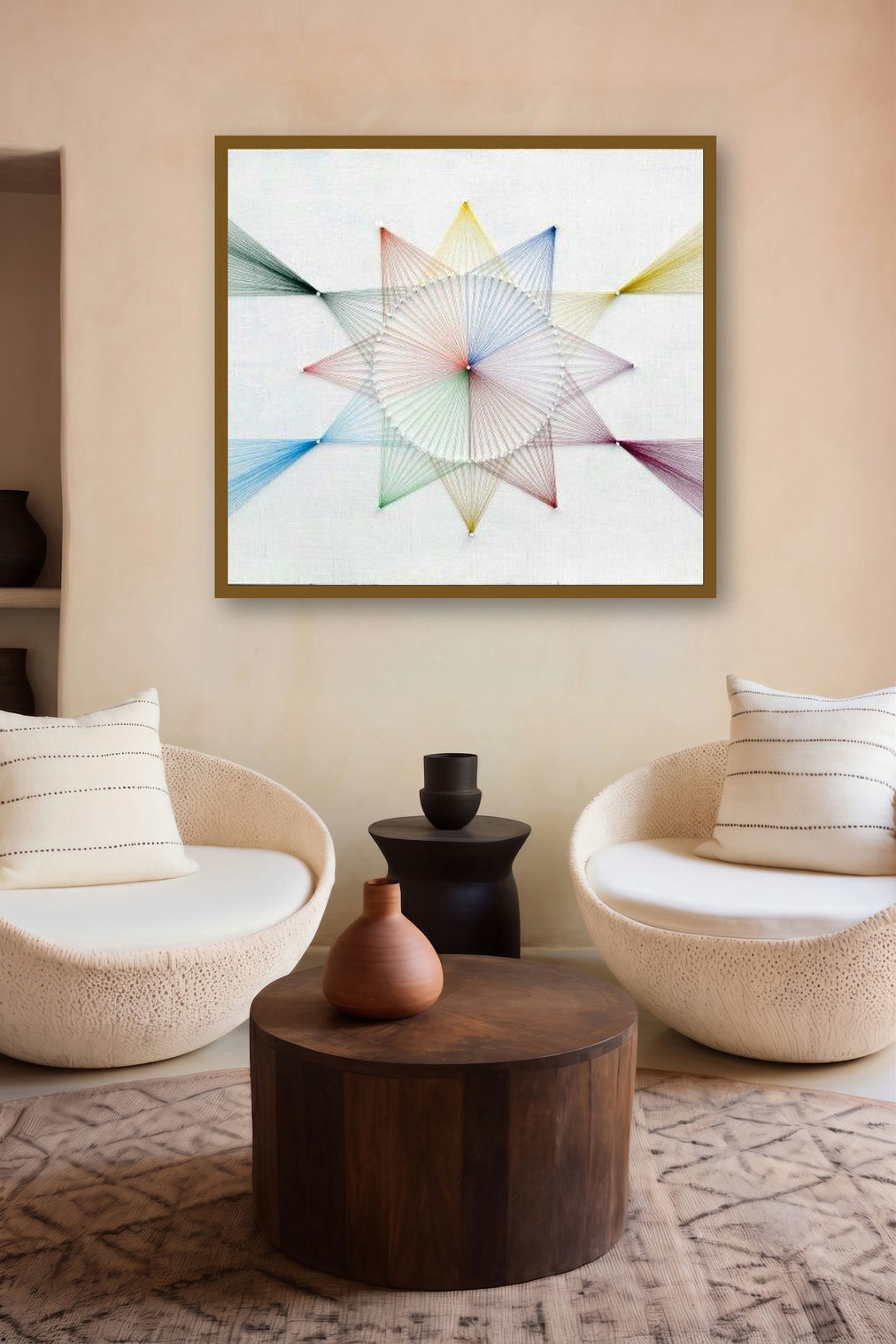 Naild It Series No 11 (String Art Star Design) by artist Sumit Mehndiratta displayed in a Minimalist gallery