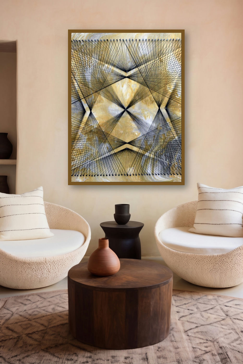 Nailed It Series No 31 (Interwoven Geometry) by artist Sumit Mehndiratta displayed in a Contemporary gallery