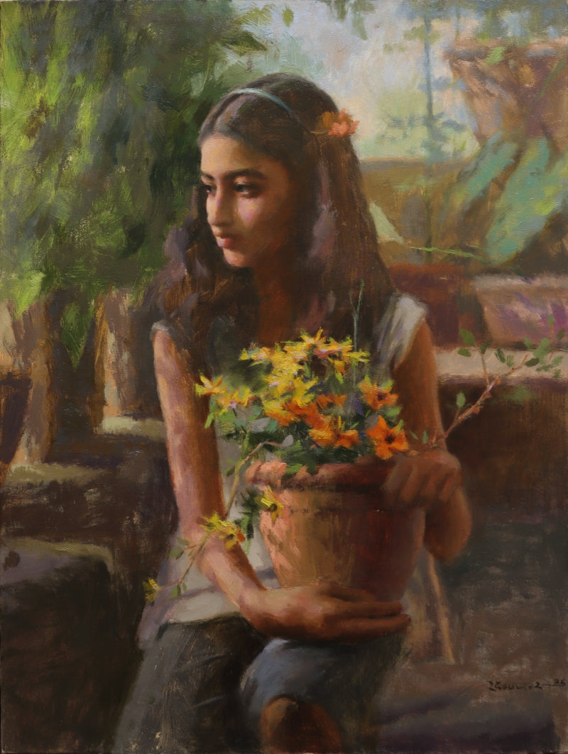 Nakshatra' figurative oil painting by artist Rohan Daithankar, 24x18 inch, on linen