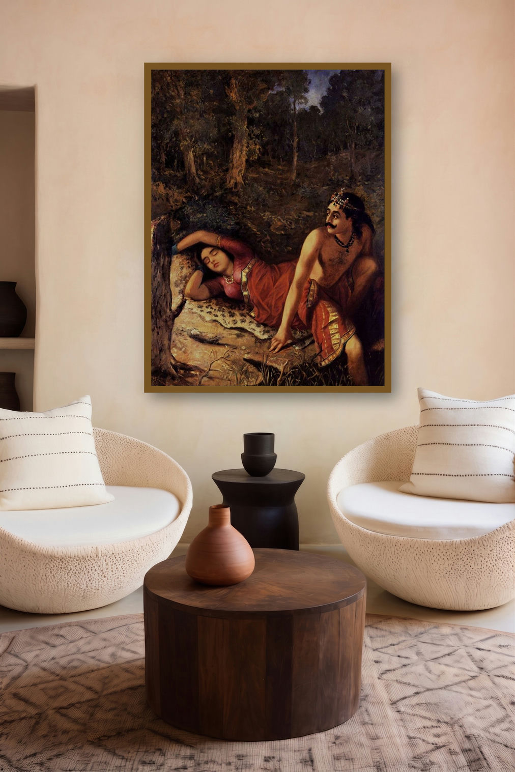 Nala And Damayanthi (A Royal Union) by artist Raja Ravi Varma displayed in a Curated gallery