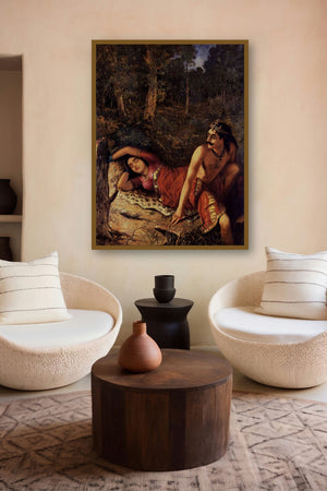 Nala And Damayanthi (A Royal Union) by artist Raja Ravi Varma displayed in a Curated gallery