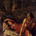 Figurative oil painting titled 'Nala And Damayanthi', 36x26 inches, by artist Raja Ravi Varma Reproduction on Canvas