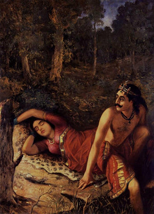 Nala And Damayanthi (A Royal Union) by Raja Ravi Varma, Print Oil Figurative Painting on Canvas, X-Small Vertical Wall Art