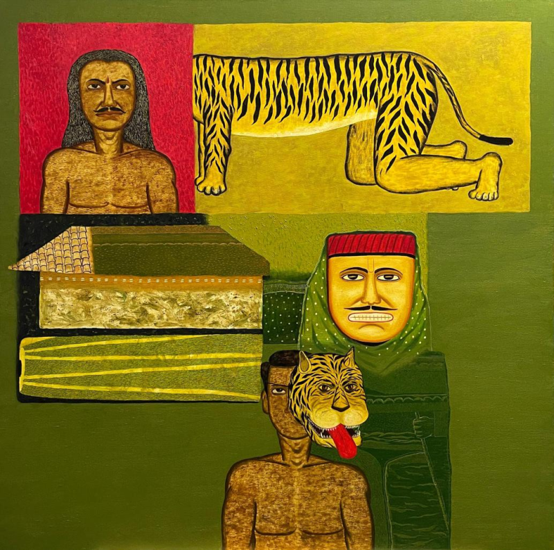 Naman 2' religious oil painting by artist Ashwin Khapare, 48x48 inch, on canvas