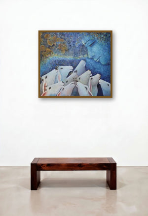 Nand Gopal (Krishna and the Cows) by artist Rakhi Baid displayed in a Traditional Library