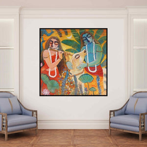 In-situ view of Subrata Ghosh's 'Nandan' painting in a room
