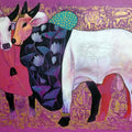 'Nandi 1' religious acrylic painting by artist Jiban Biswas, 48x60 inch, on canvas