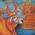 Nandi' religious acrylic painting by artist Anand Kumar, 48x60 inch, on canvas