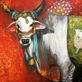 Nandi' animals acrylic painting by artist Jiban Biswas, 36x48 inch, on canvas