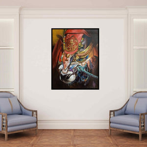 In-situ view of Jiban Biswas's 'Nandi 2 (Sacred Adornment)' painting in a room