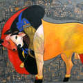 'Nandi 2' religious acrylic painting by artist Jiban Biswas, 48x60 inch, on canvas