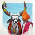 Nandi 2' religious acrylic painting by artist Vinayak Potdar, 42x36 inch, on canvas