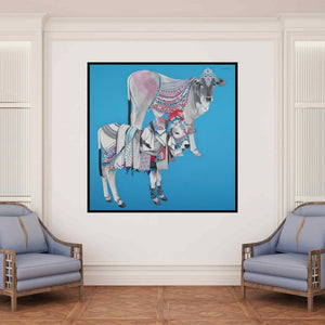 In-situ view of Mohammed Osman's 'Nandi 3 (A Majestic Duo)' painting in a room