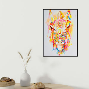 Mohammed Osman's 'Nandi 5 (A Majestic Spectacle)' painting visualized above a sofa in a contemporary room.