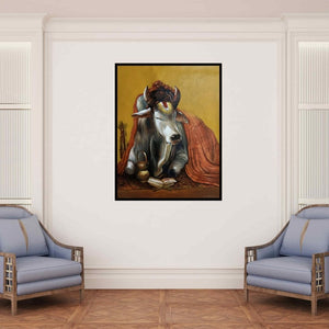 In-situ view of Jiban Biswas's 'Nandi (Nandi in Meditation)' painting in a room