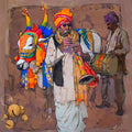 Figurative acrylic painting titled 'Nandi And Man 2', 36x33 inches, by artist Satyajeet Varekar on Canvas