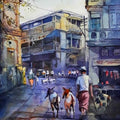 Cityscape watercolor painting titled 'Nashik Bazaar', 15x11 inches, by artist Jitendra Divte on Paper
