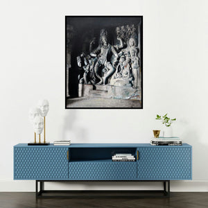 Raju More's 'Nataraja The Dancing Siva (Shiva's Cosmic Dance)' painting visualized above a sofa in a contemporary room.