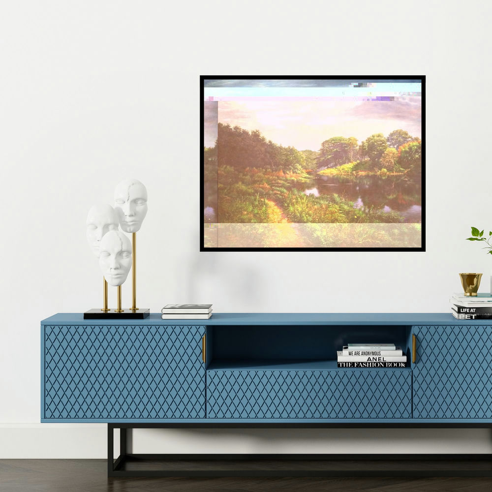 'Natinal Park Mumbai (River and Path)' painting by Sanjay Sarfare shown on a wall in a furnished room.
