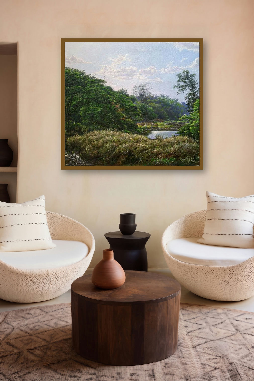 National Park1 (Riverside Reverie) by artist Sanjay Sarfare displayed in a Boutique gallery