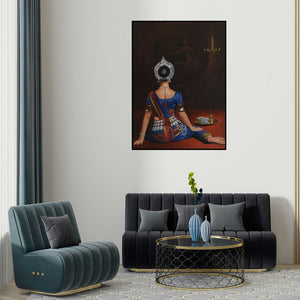 Kamal Rao's 'Natraj (Dancer in Divine Presence)' painting visualized above a sofa in a contemporary room.