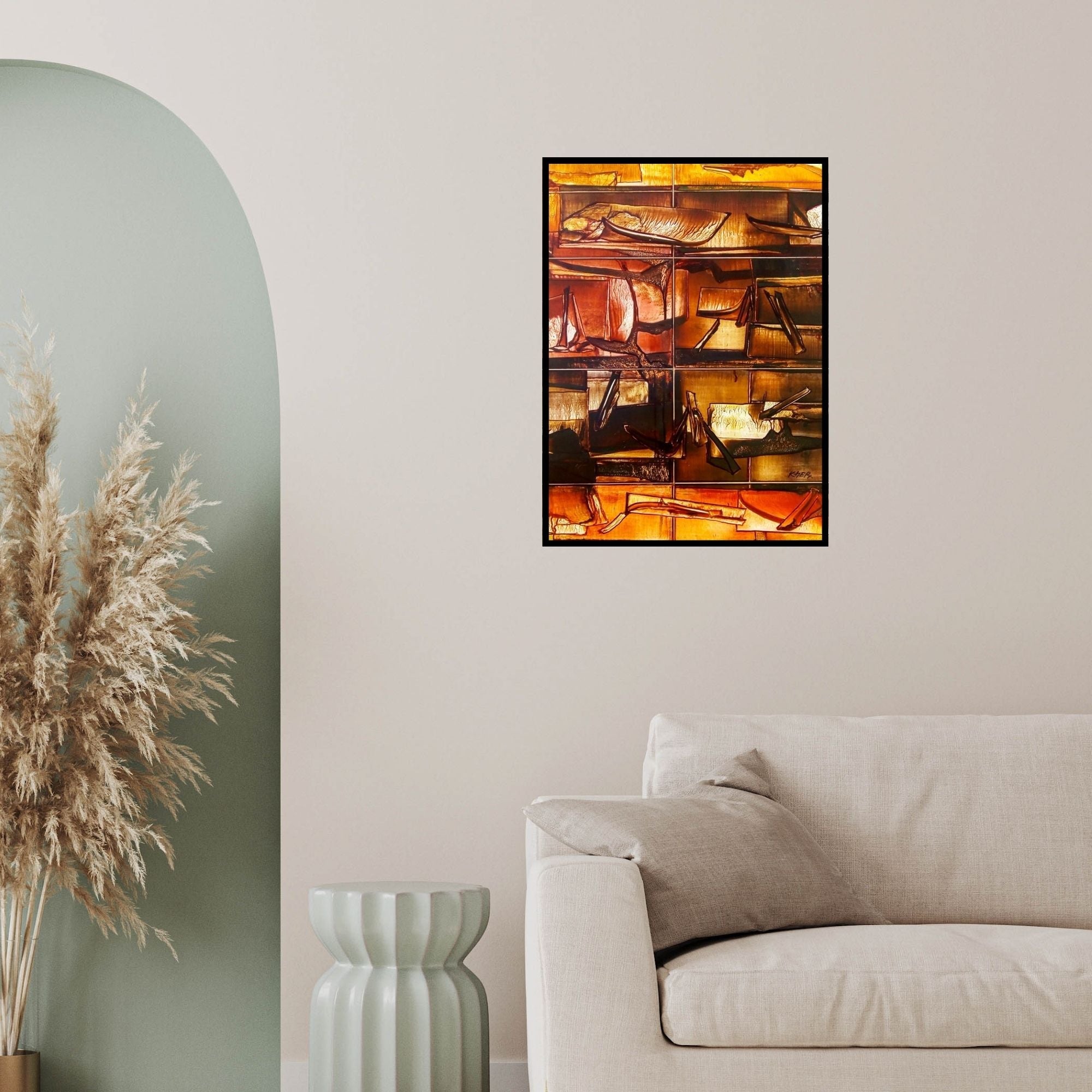 In-situ view of Ramesh Kher's 'Nature 3 (Earth Tones)' painting in a room