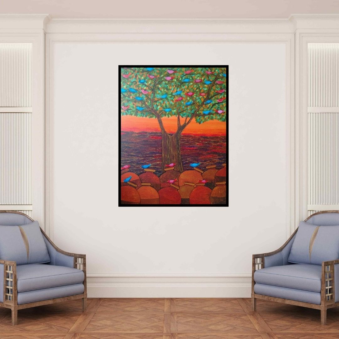 In-situ view of Sadaf Beg Khan's 'Nature (Tree of Life)' painting in a room