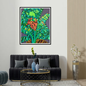 'Nature 6 (Blooming Abundance)' painting by Manish Dey shown on a wall in a furnished room.